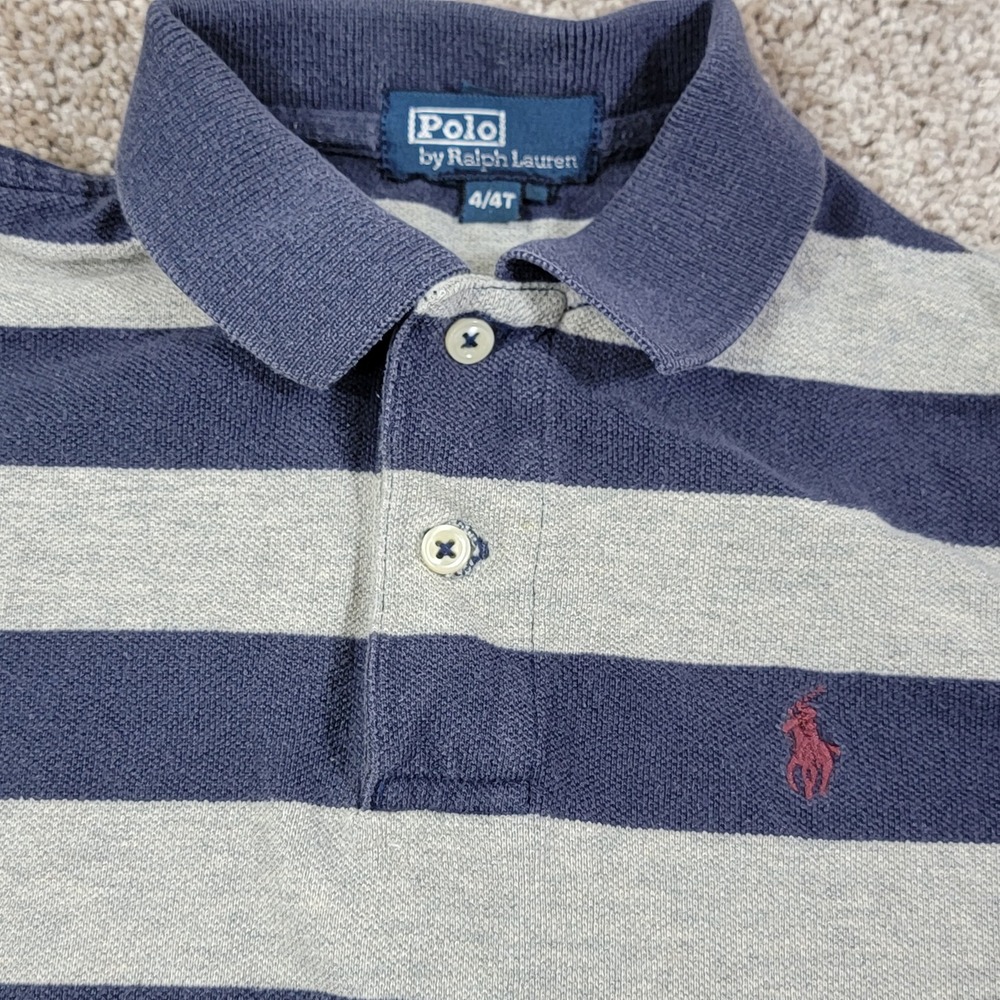 Polo Ralph Lauren Boys 4T Navy Gray Striped Long Sleeve Rugby Polo Shirt